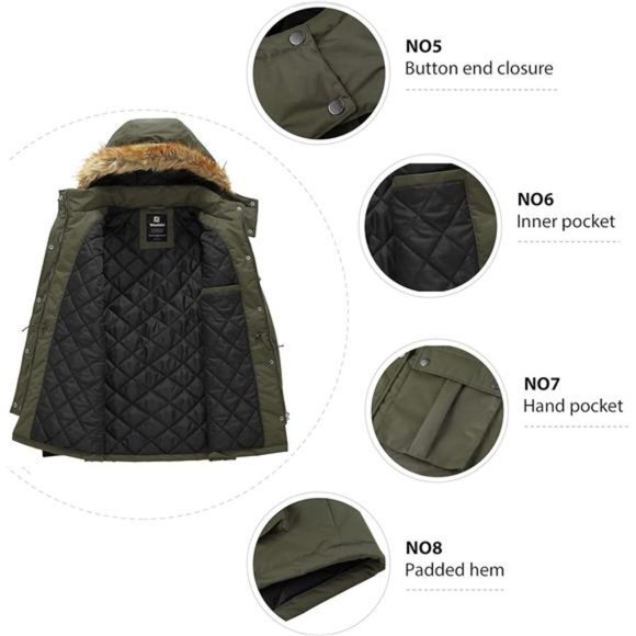 Women's Quilted Winter Coat Warm Puffer Jacket Thicken Parka with Removable Hood - Picture 3 of 6